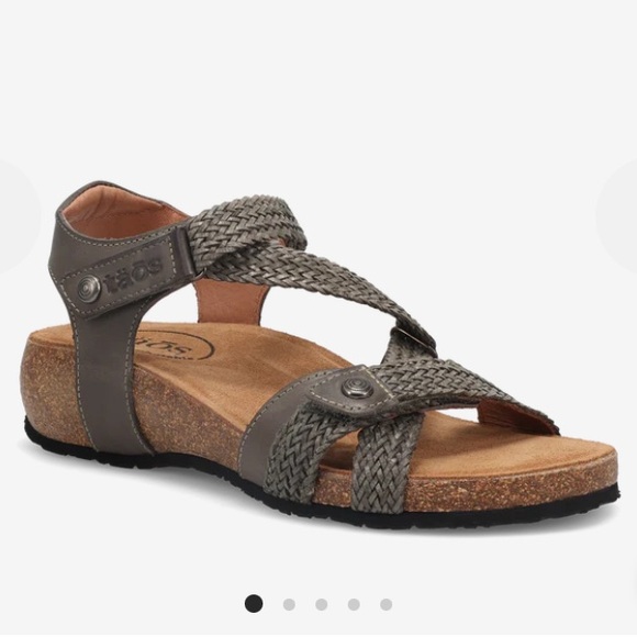 Taos | Trulie Lightweight Leather Sandal Woven Leather Womens 7 - 7.5 Dk Grey - Picture 9 of 12
